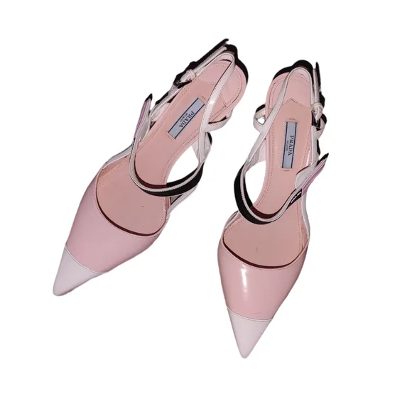 Prada Pink White Leather Sling Back Pump  Heels - Picture 2 of 16
